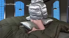 play Satin Pillow Masturbation and Cum-Bukkake on Super Puff Jacket